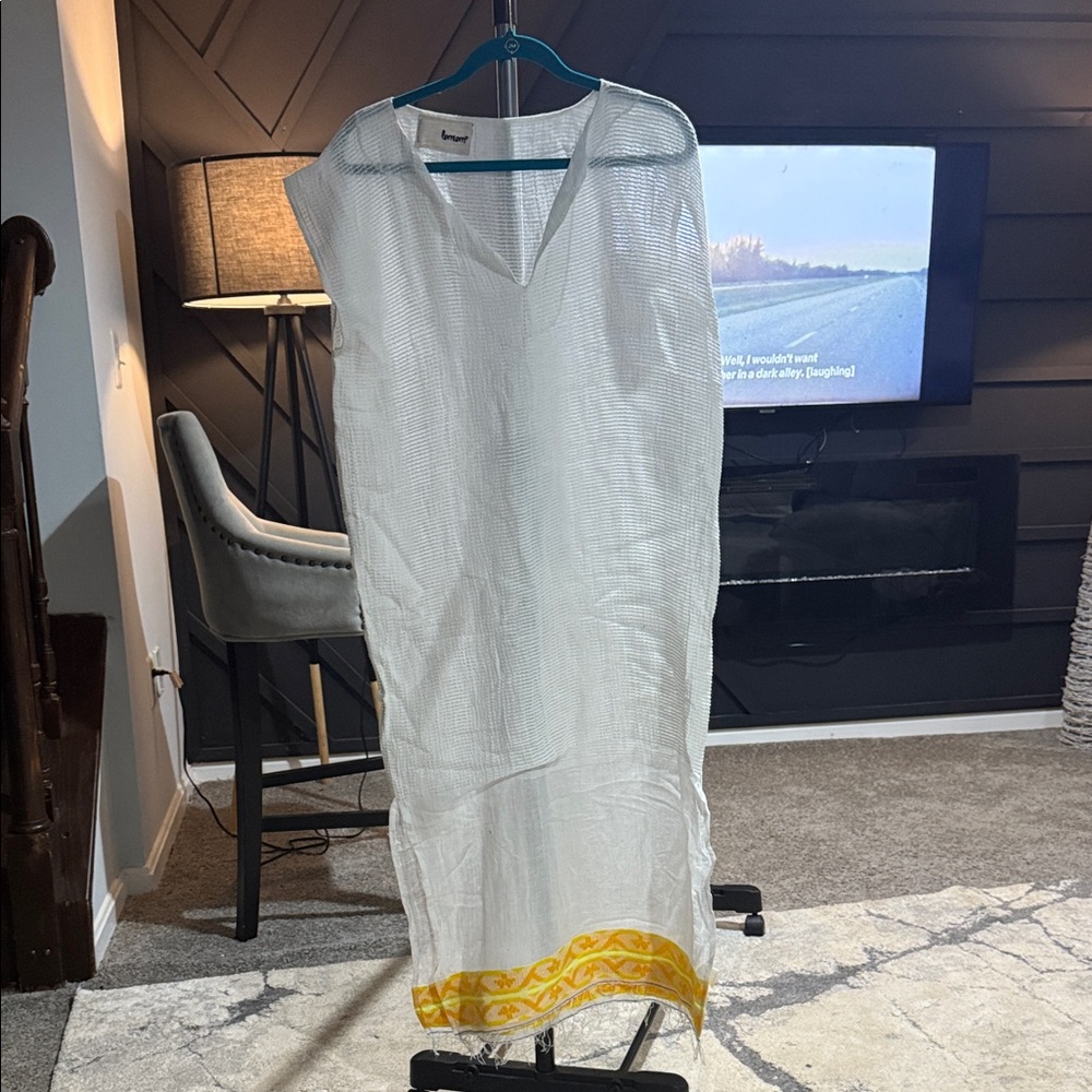 LemLem-White and Yellow Women's Caftan ~ Made in Ethiopia 
Sz-S